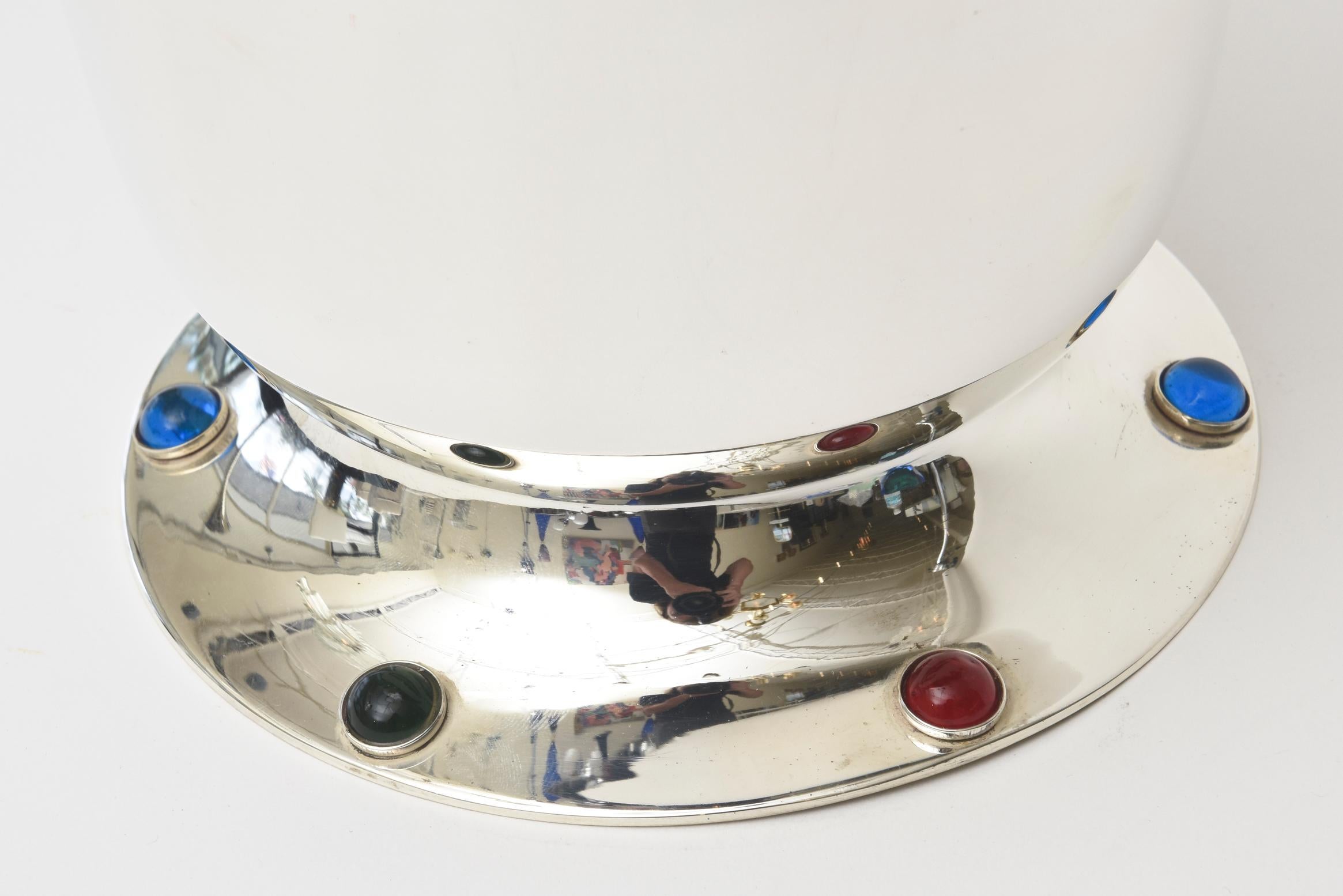 Mid-Century Modern Silver Plate & Glass Stone Crown Ice/ Champagne Bucket/ Bar 3