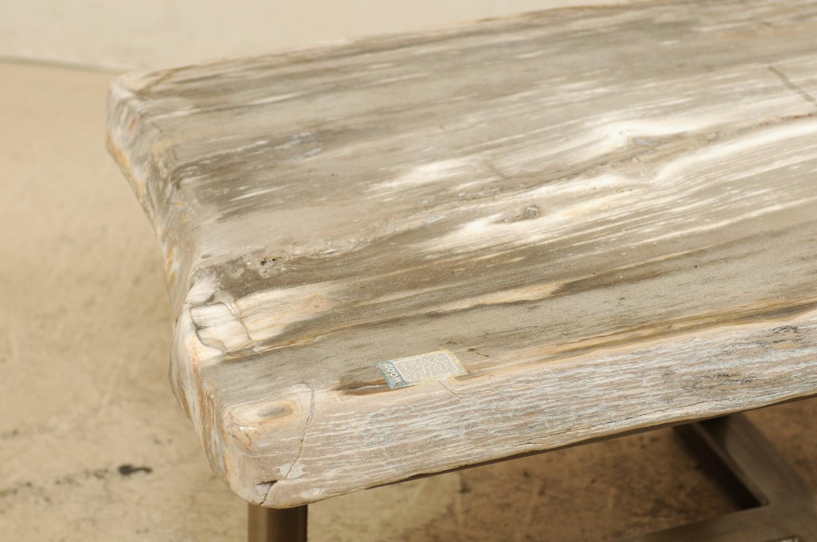 Petrified Wood Slab Bench or Coffee Table with Modern Base 4