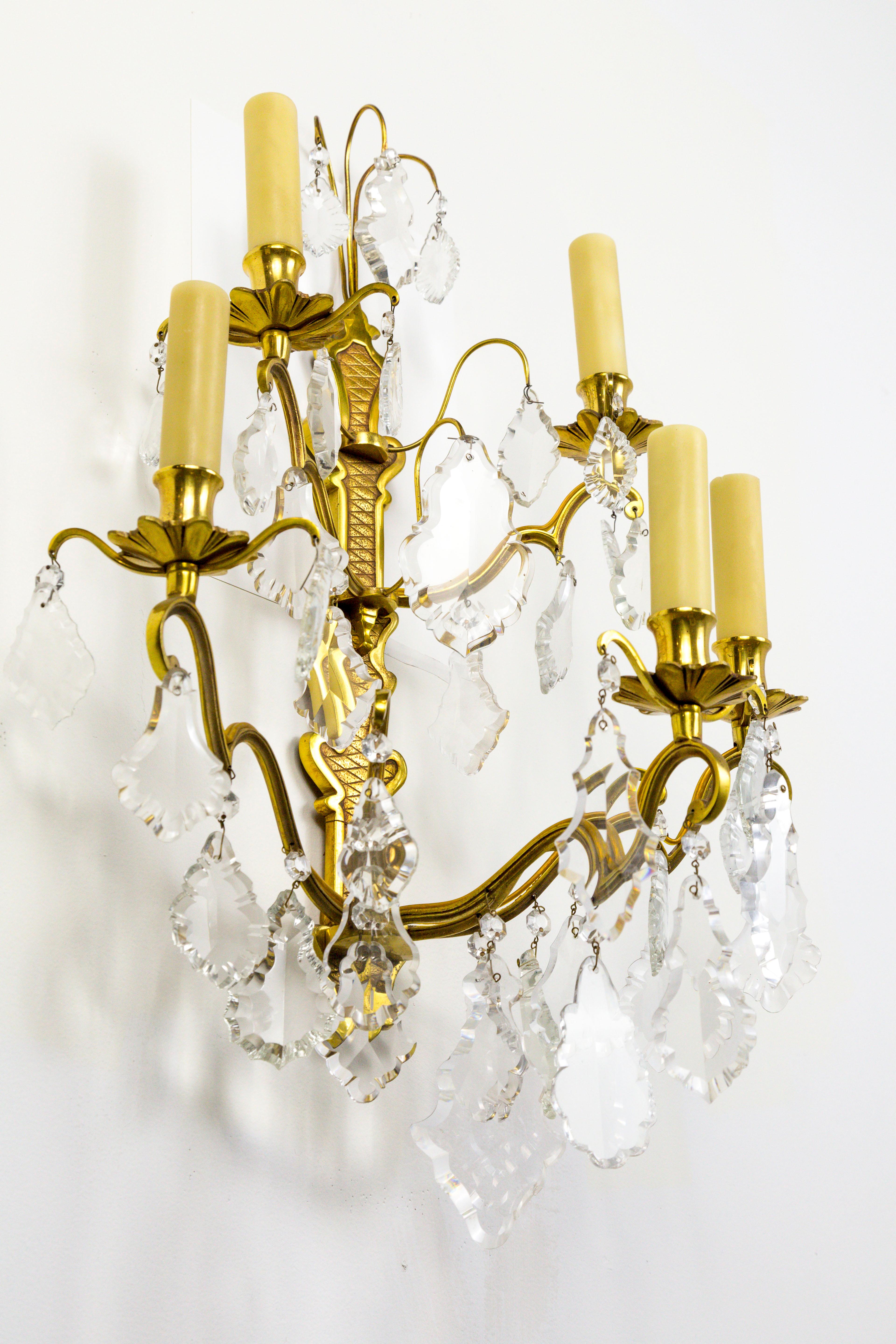 French Double Tier Crystal Candelabra Sconces, Sold Individually 6