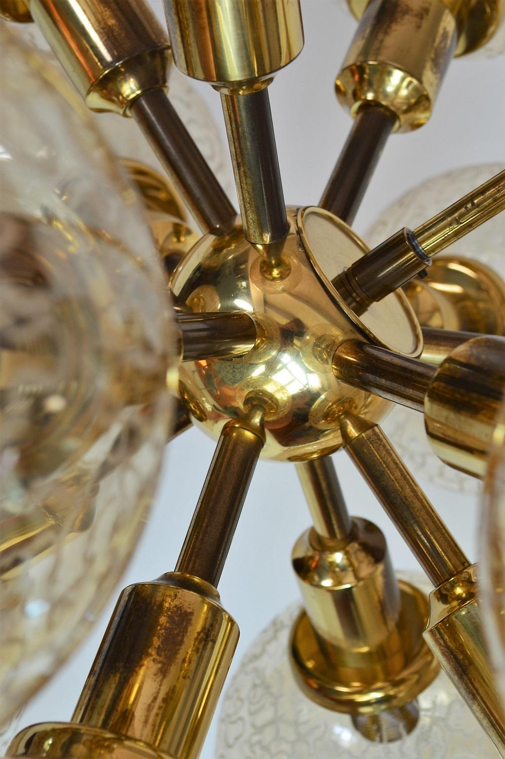 Austrian Hollywood Regency Brass and Glass Sputnik Chandelier, 1960s, Set of Two 8