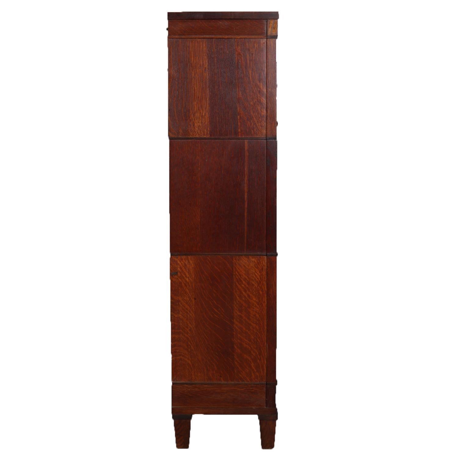 Arts & Crafts Mission Oak Three-Stack Barrister Bookcase by Macey, circa 1910 2