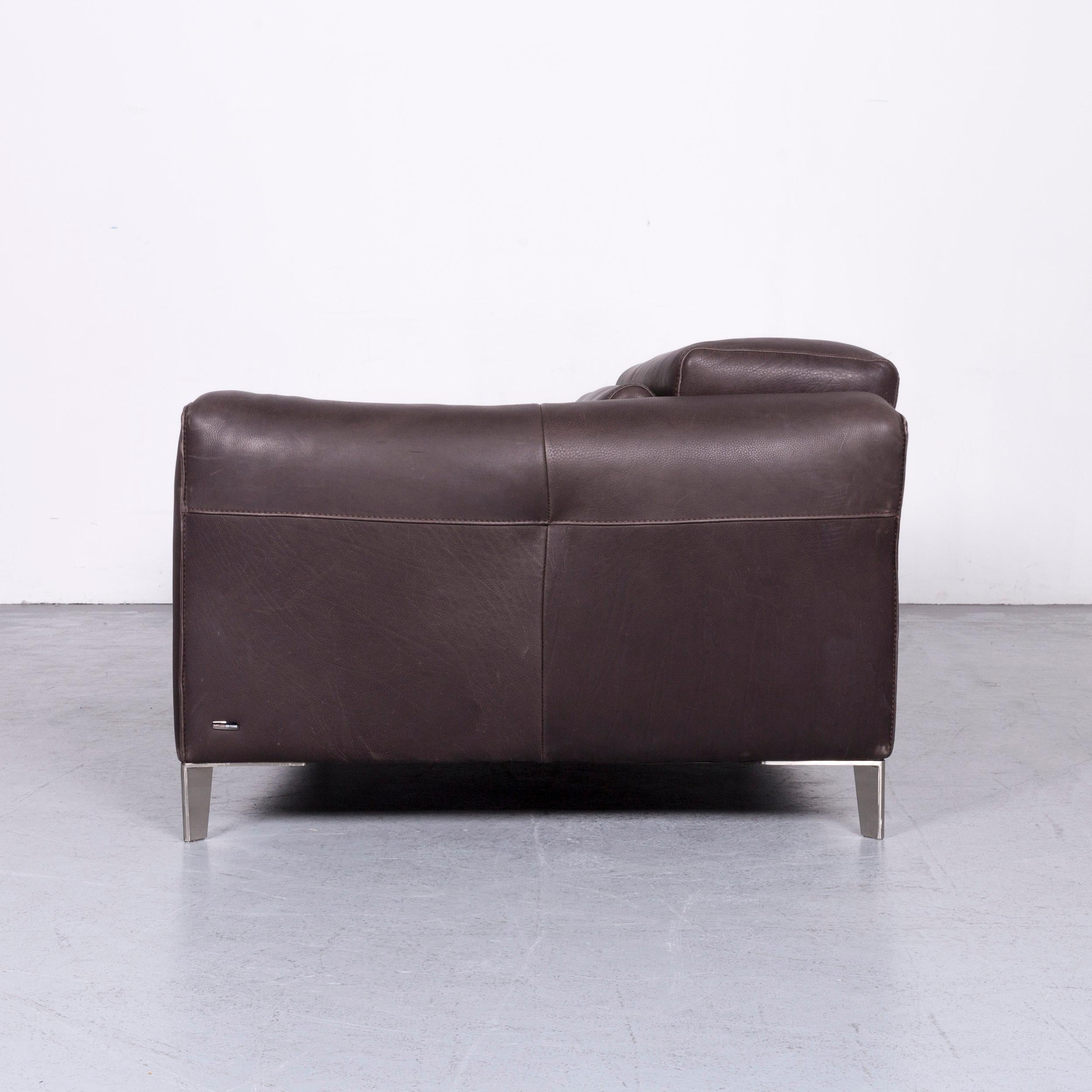 Natuzzi Designer Leather Sofa Two-Seat Couch Brown 6