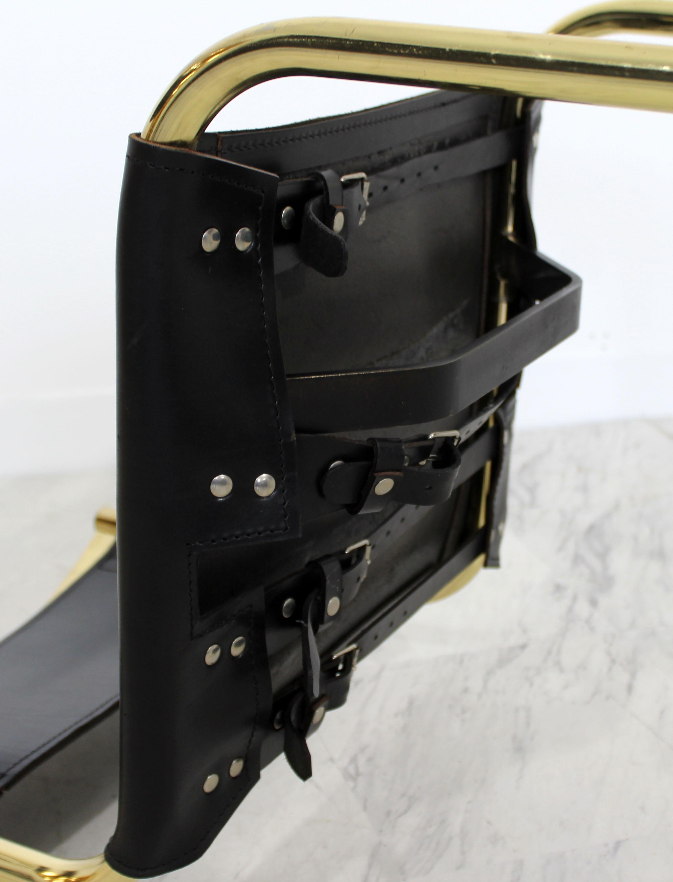 Mid-Century Modern 8 Brass Black Leather Side Dining Chairs Breuer Mies Era 7