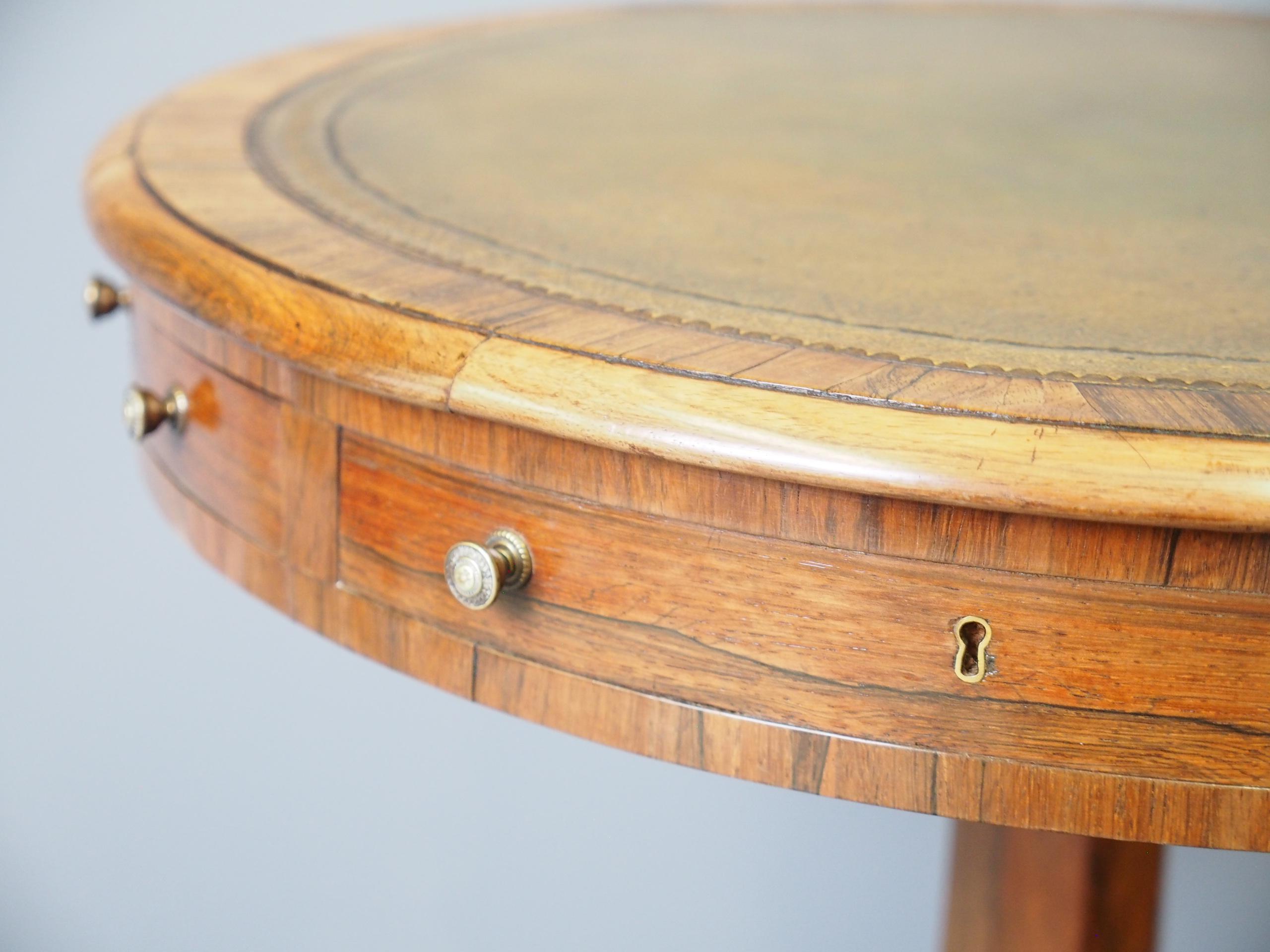 Small George IV Rosewood and Leather Top Drum Table 8