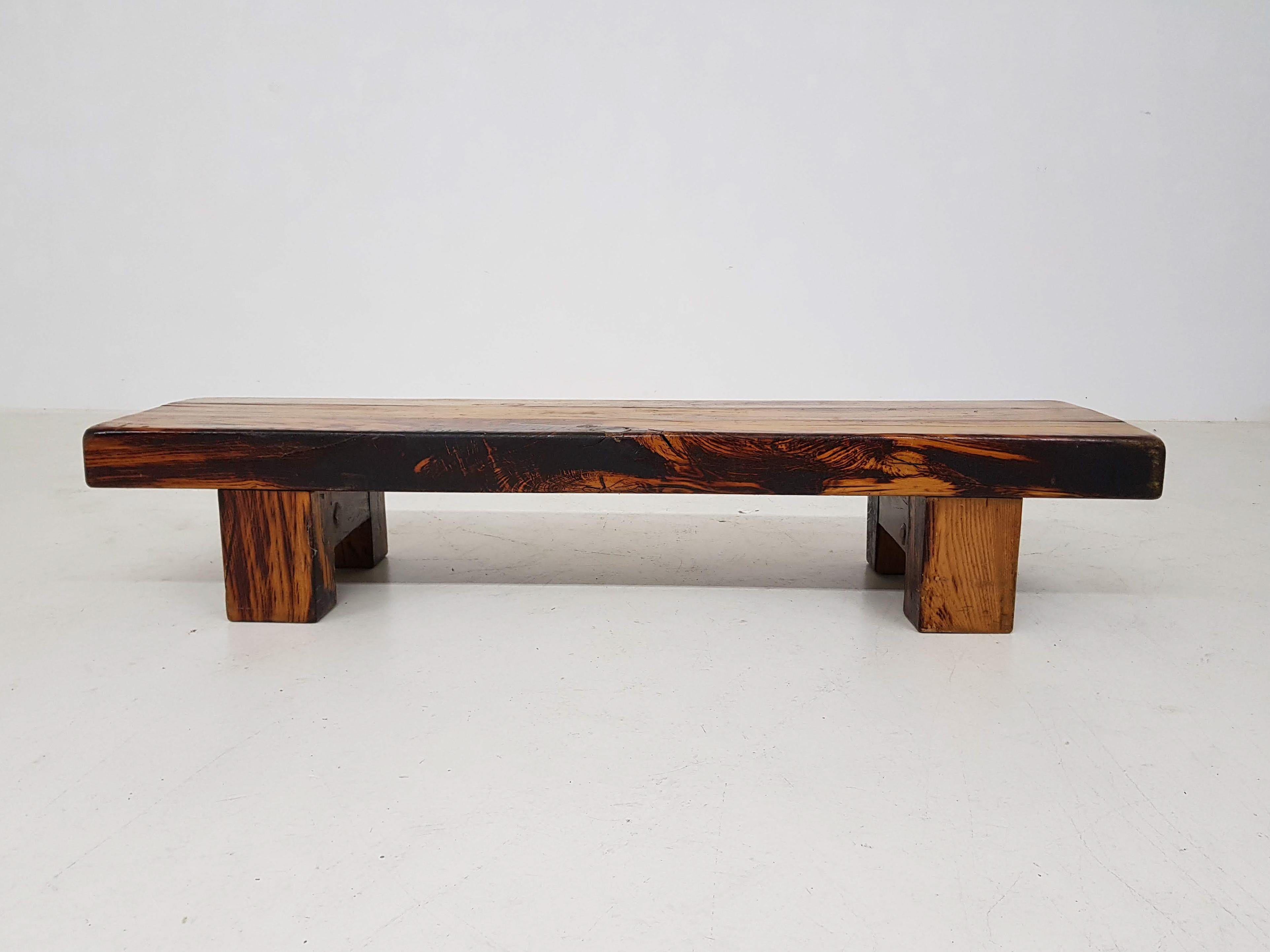 Two Charlotte Perriand Style Brutalist Solid Oak Benches or Tables, France 1950s 7