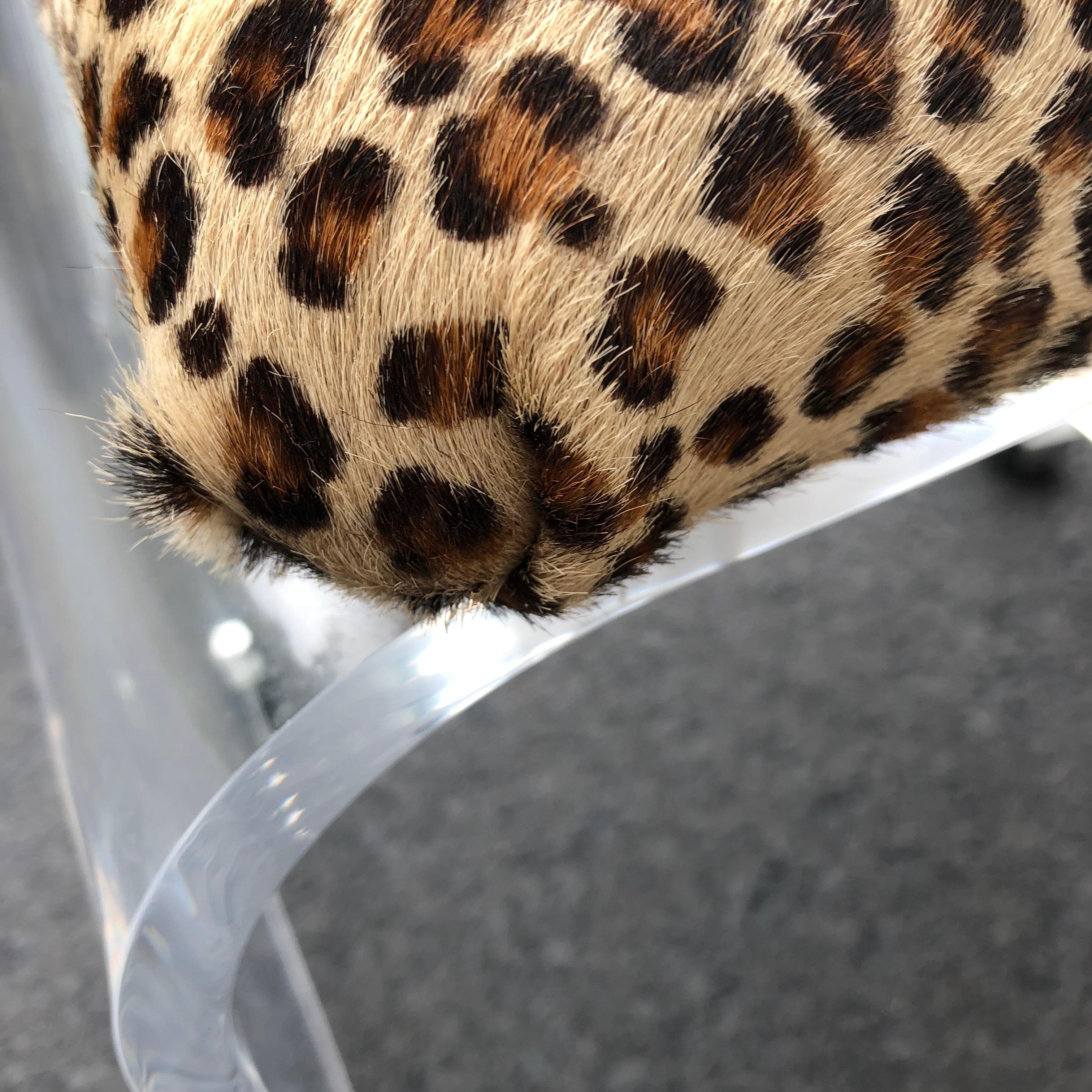 Mid-Century Modern Waterfall Lucite Stool or Bench with Faux Cheetah Fabric For Sale 4