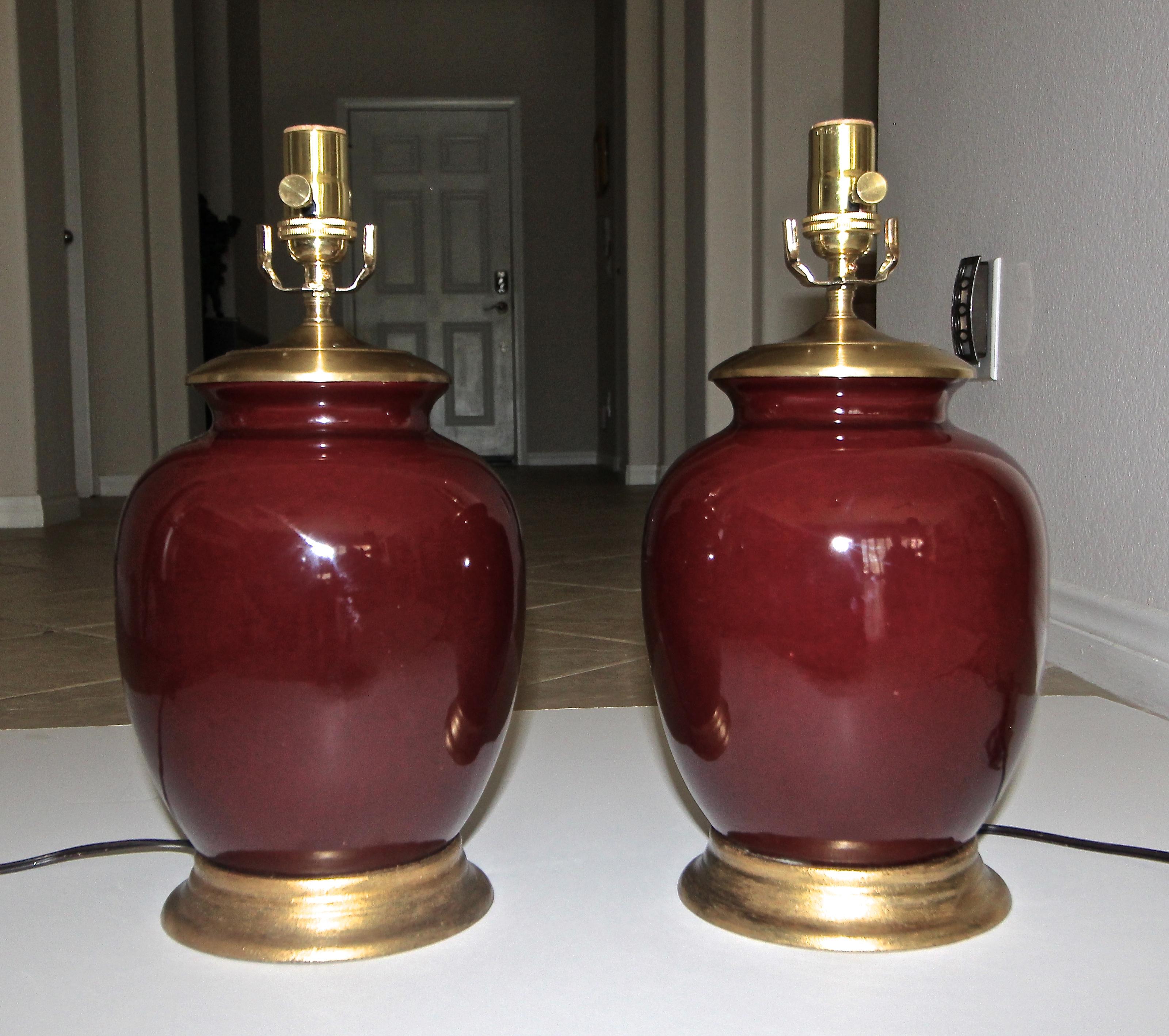 Pair of Asian Oxblood Porcelain Lamps 8
