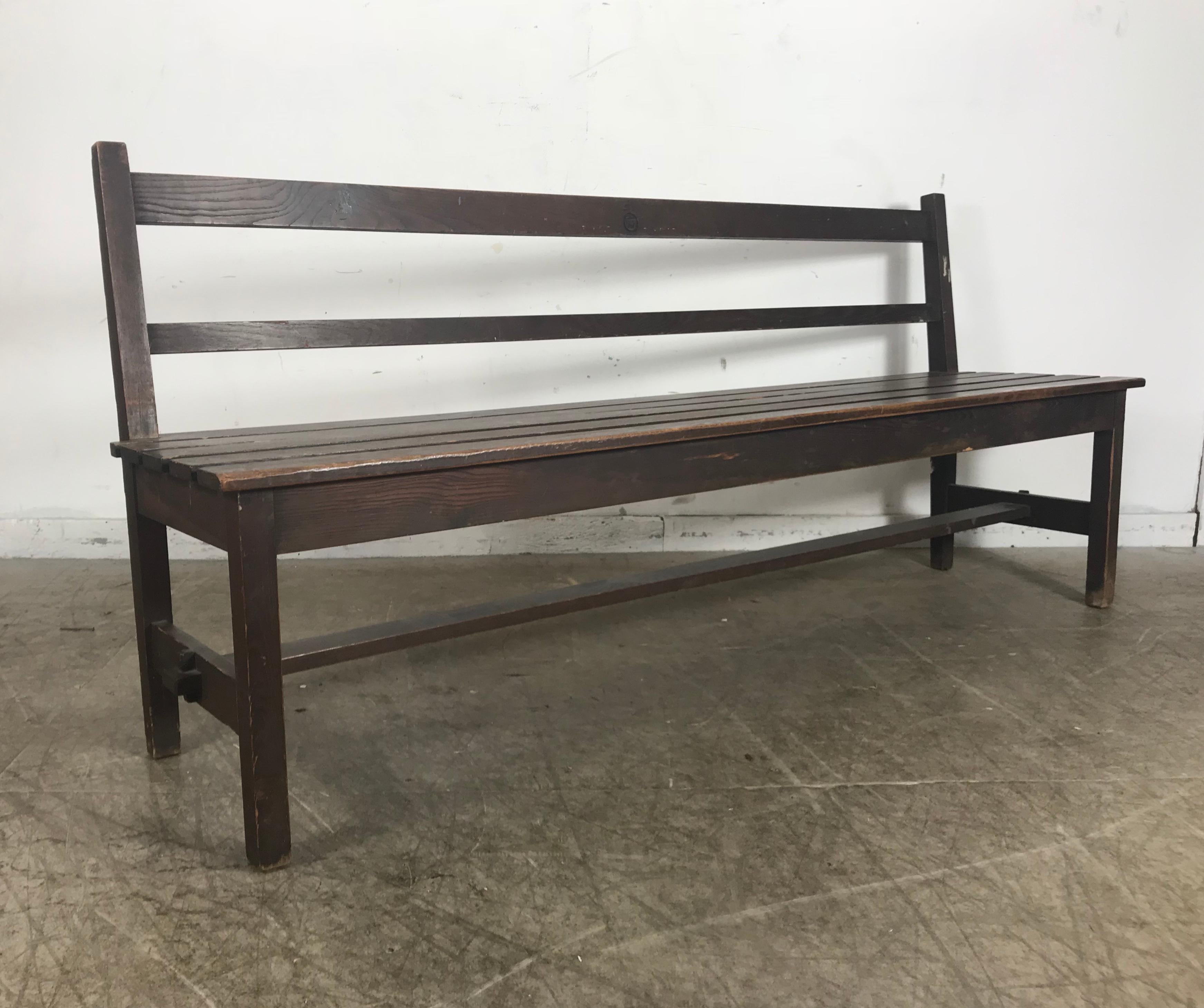 Rare Pair of Roycroft Oak Benches, Inventory Number from the Inn, circa 1905 For Sale 6