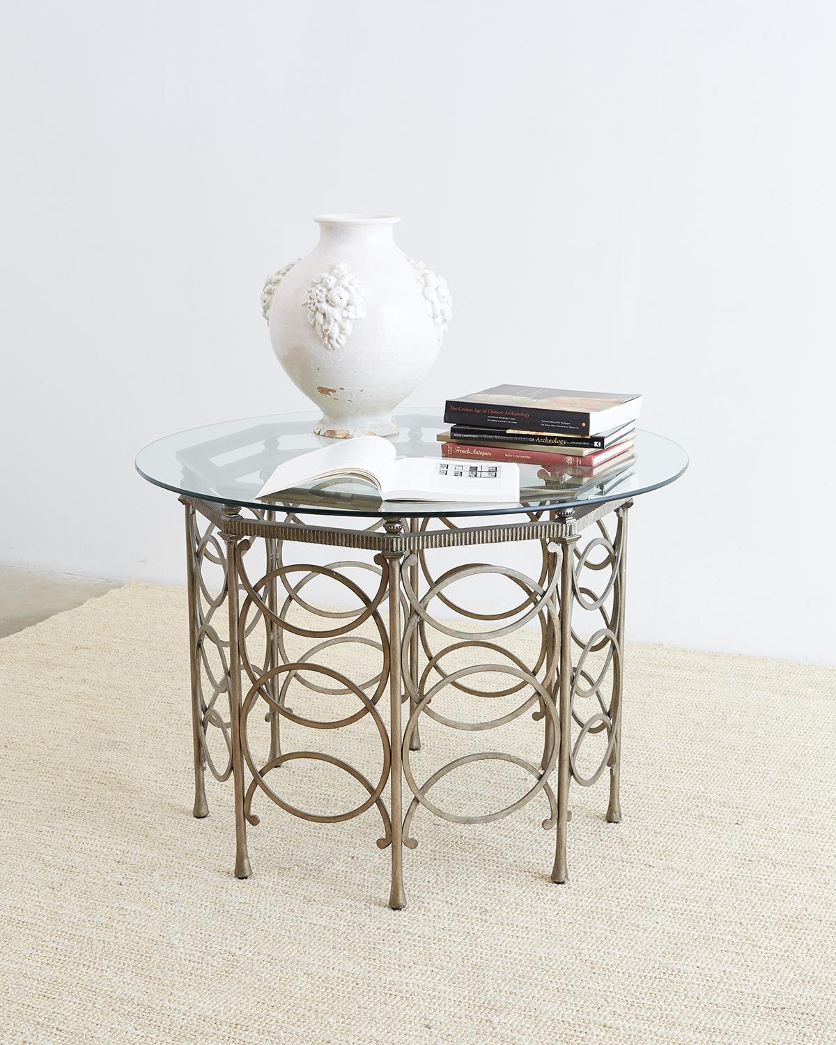 Round Neoclassical Style Silverleaf Metal Dining Table 8
