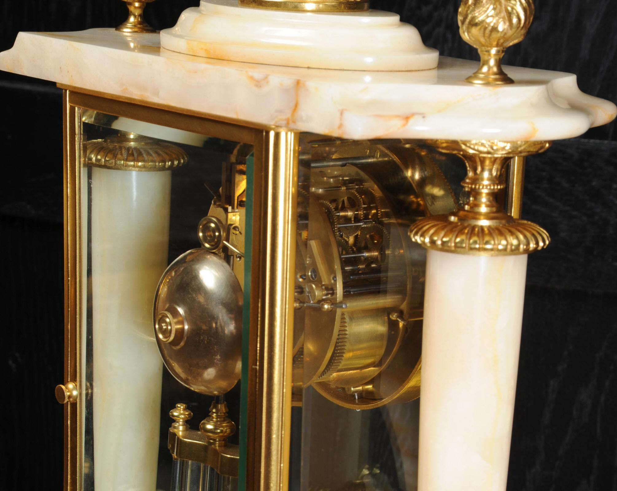 Antique French Four Glass Crystal Regulator Clock Set in Onyx and Ormolu 8