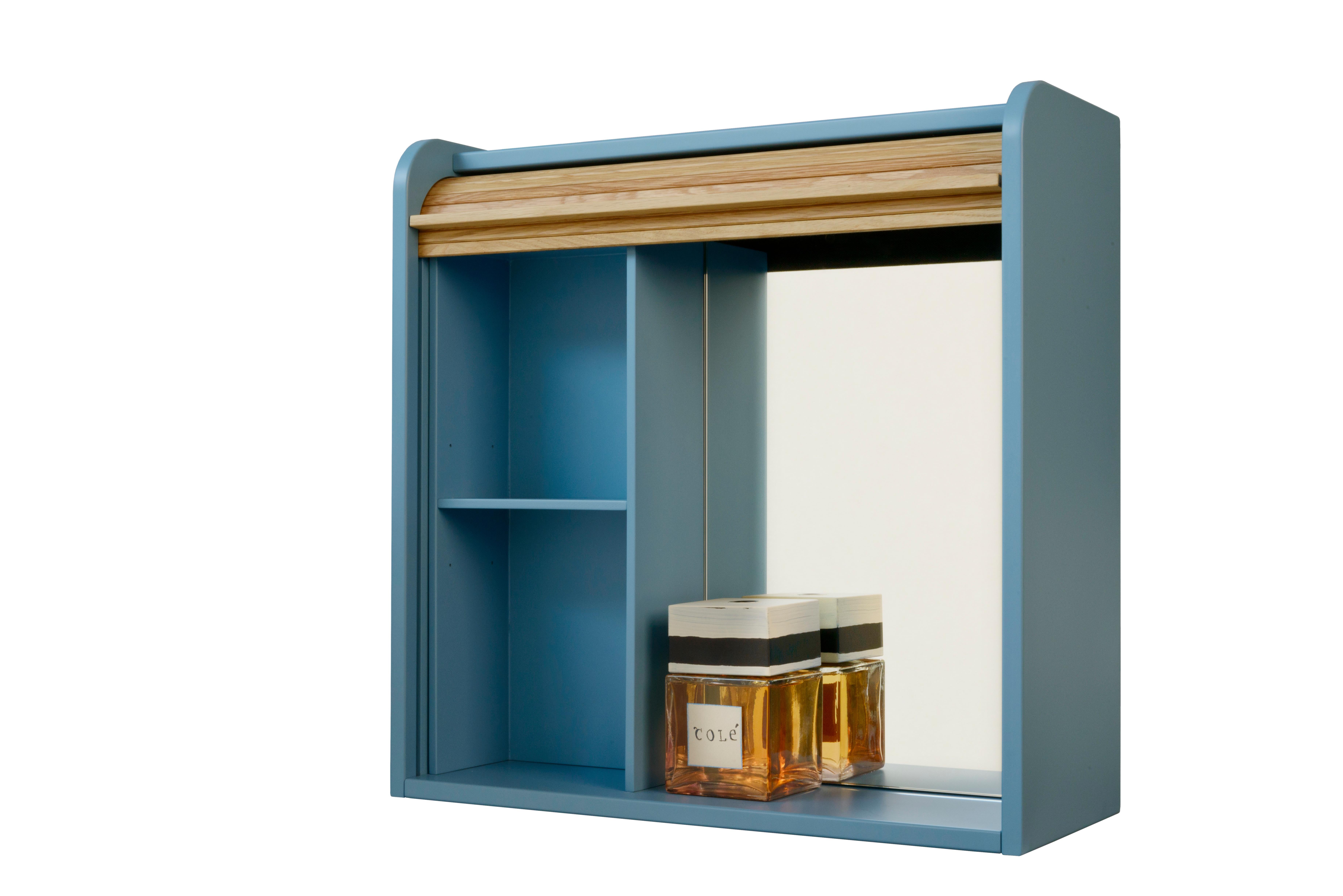 Tapparelle L Dark Blue Cabinet. Base and Sliding Shutter in natural Oak For Sale 5