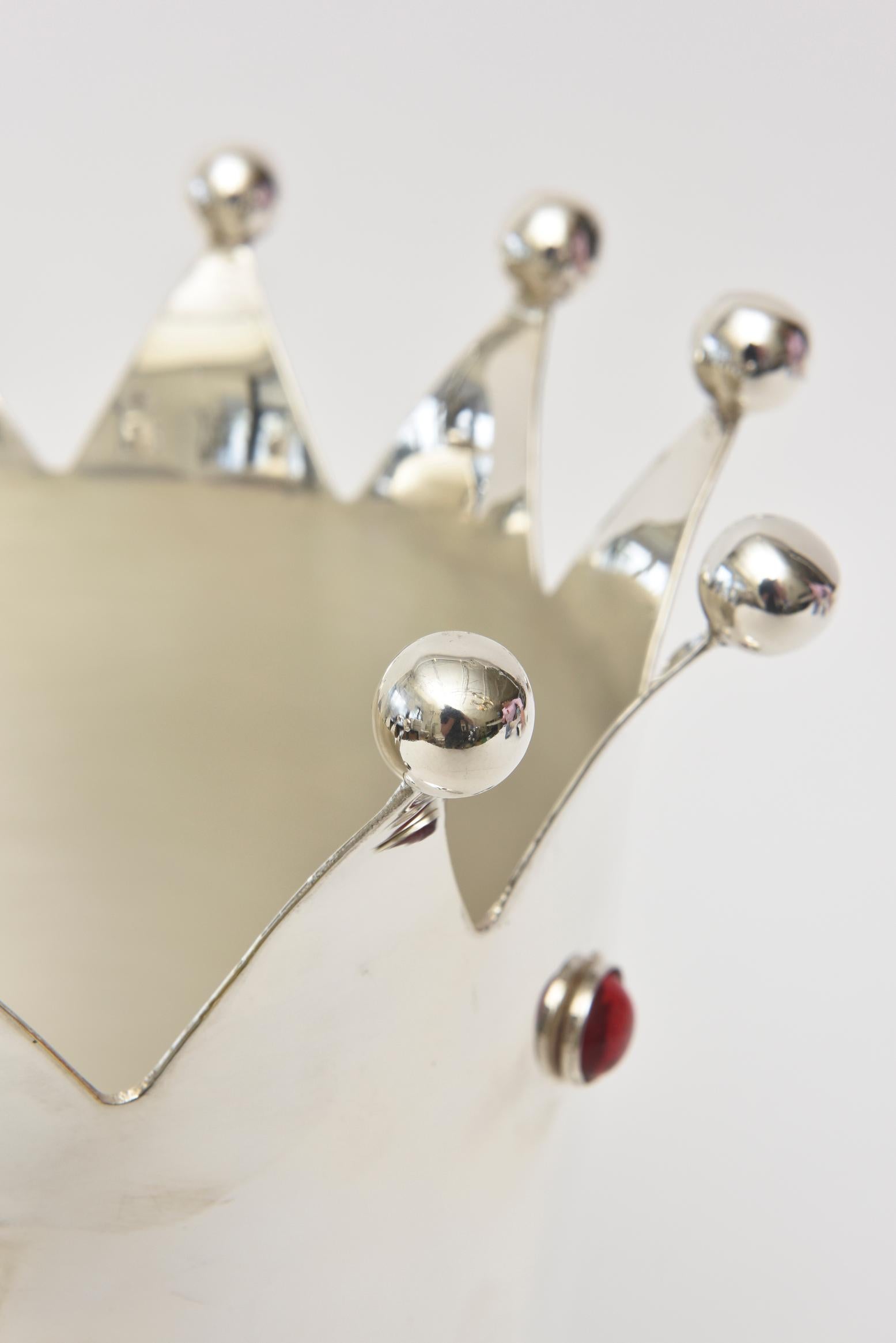 Mid-Century Modern Silver Plate & Glass Stone Crown Ice/ Champagne Bucket/ Bar 6