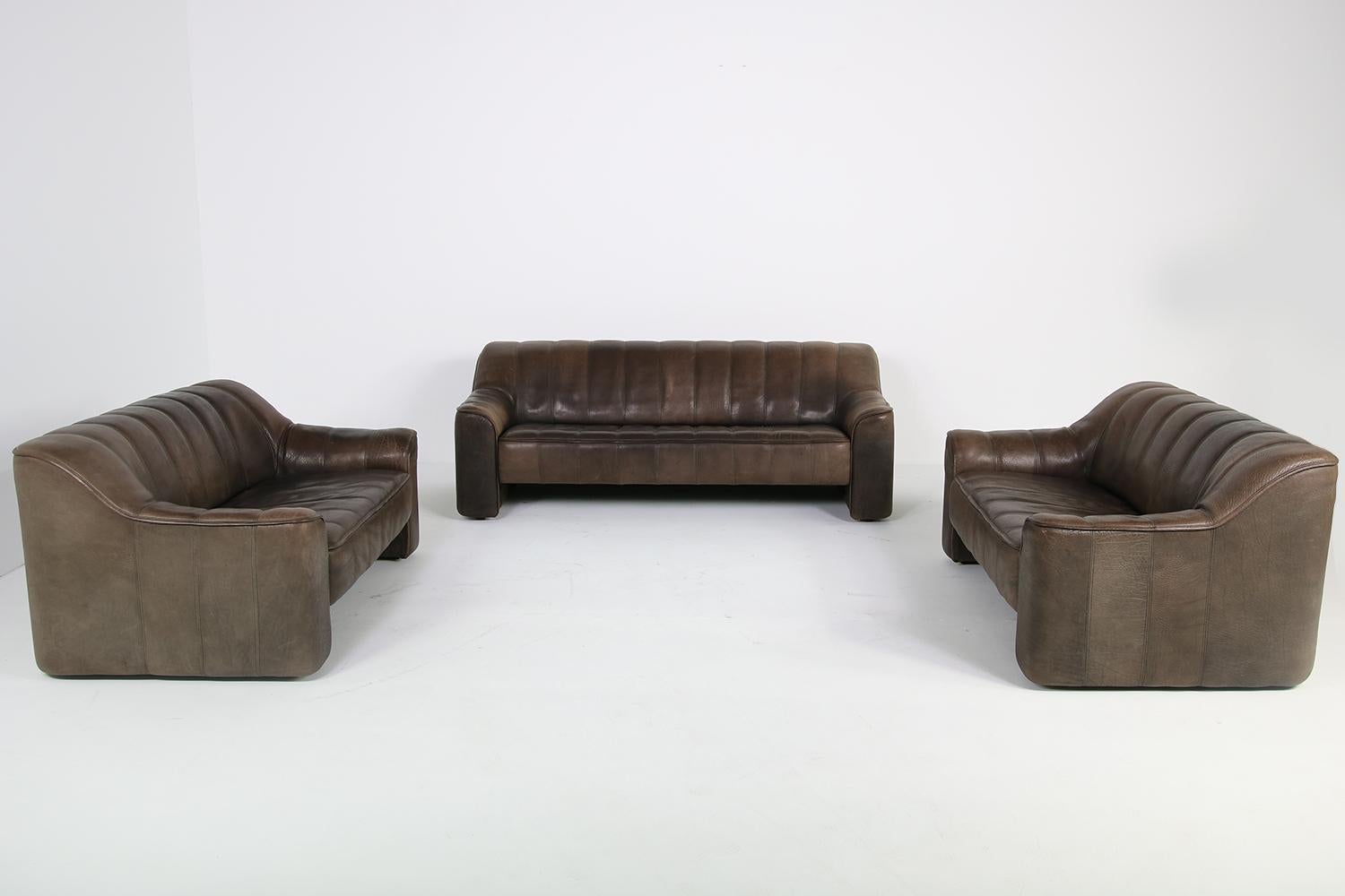 Pair of 1970s Vintage De Sede DS 44 Two-Seat Buffalo Leather Sofas, Brown 9