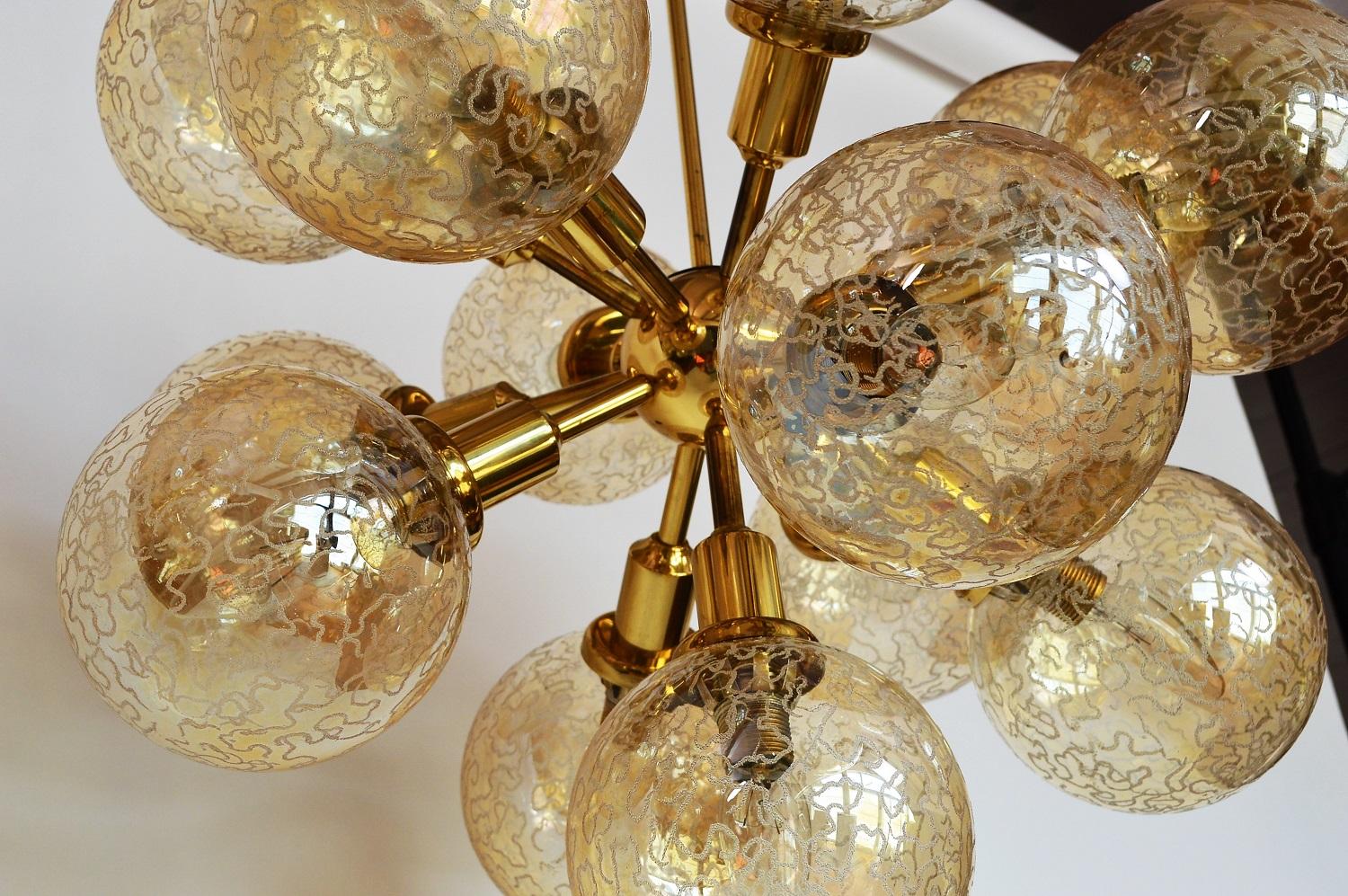 Austrian Hollywood Regency Brass and Glass Sputnik Chandelier, 1960s, Set of Two 11