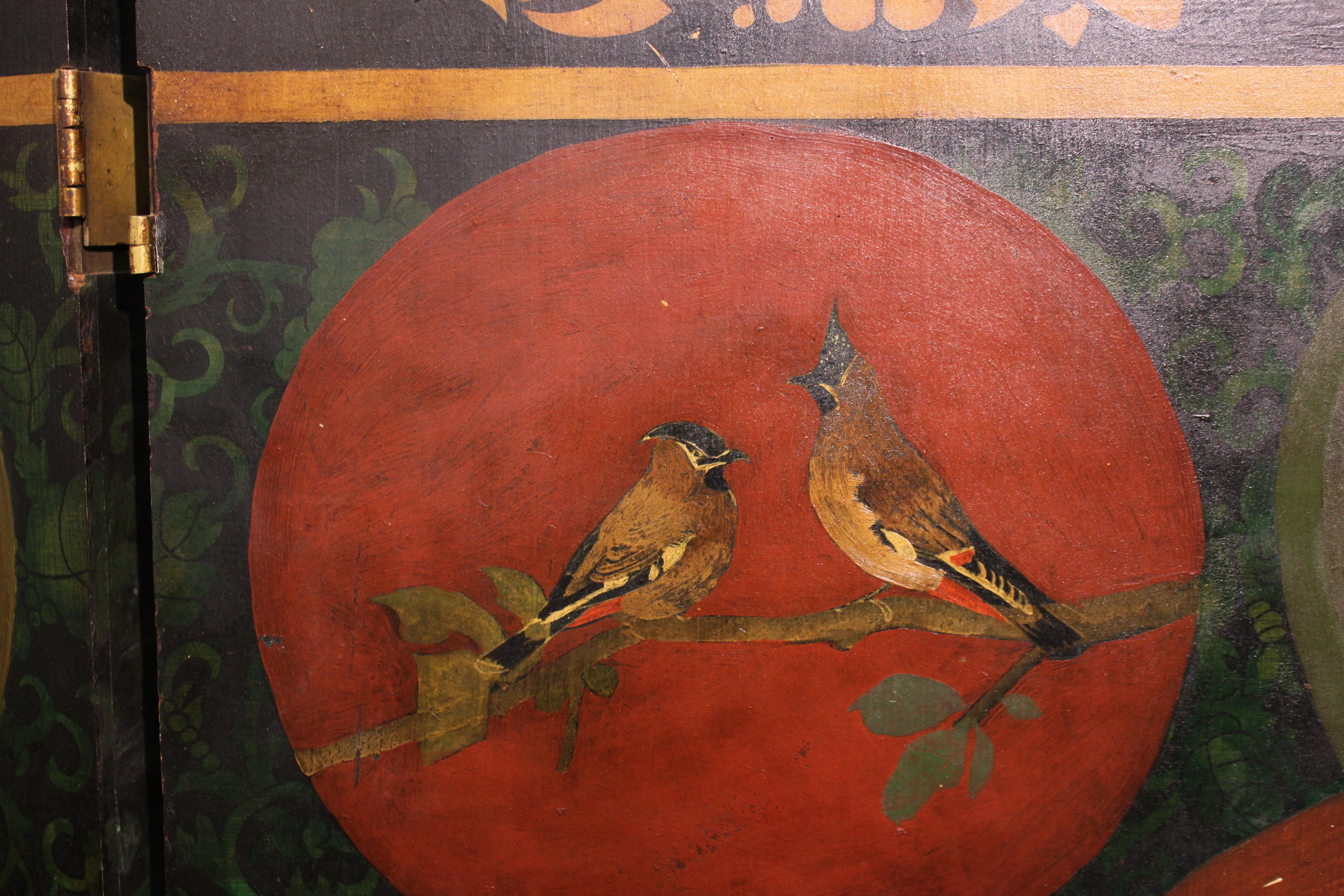 Stuart Travis Art Deco Painted Asian Style Folding Screen with Bird Scenery 6