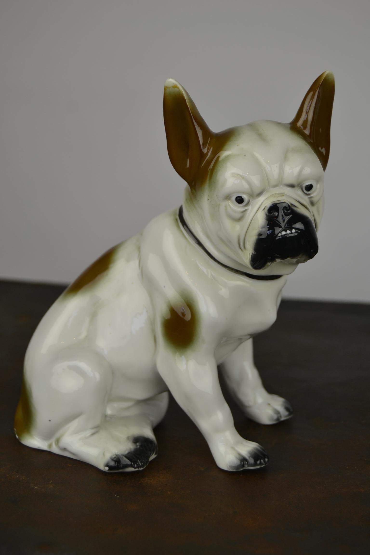 Französische Bulldogge-Skulptur aus Porzellan, Sitzendorf, Deutschland, 1930er Jahre im Angebot 9