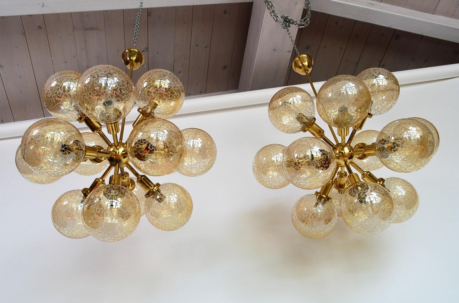 Austrian Hollywood Regency Brass and Glass Sputnik Chandelier, 1960s, Set of Two 12