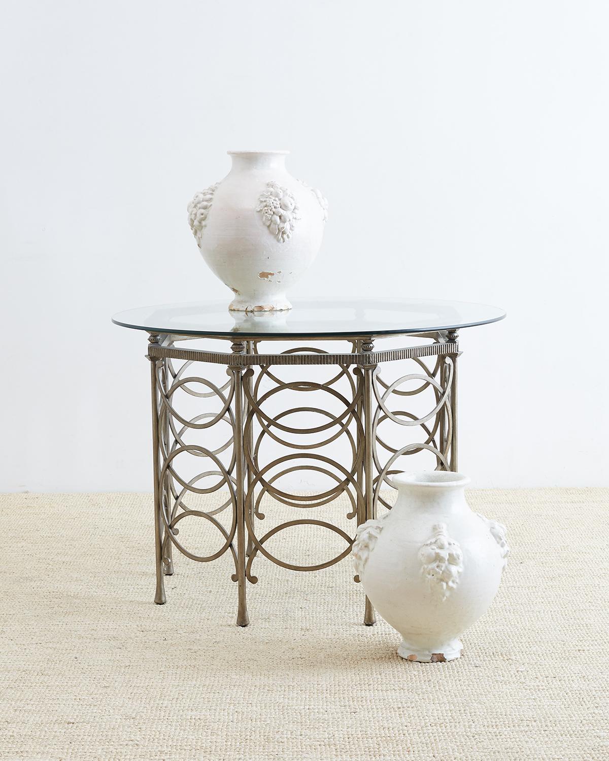 Round Neoclassical Style Silverleaf Metal Dining Table 11