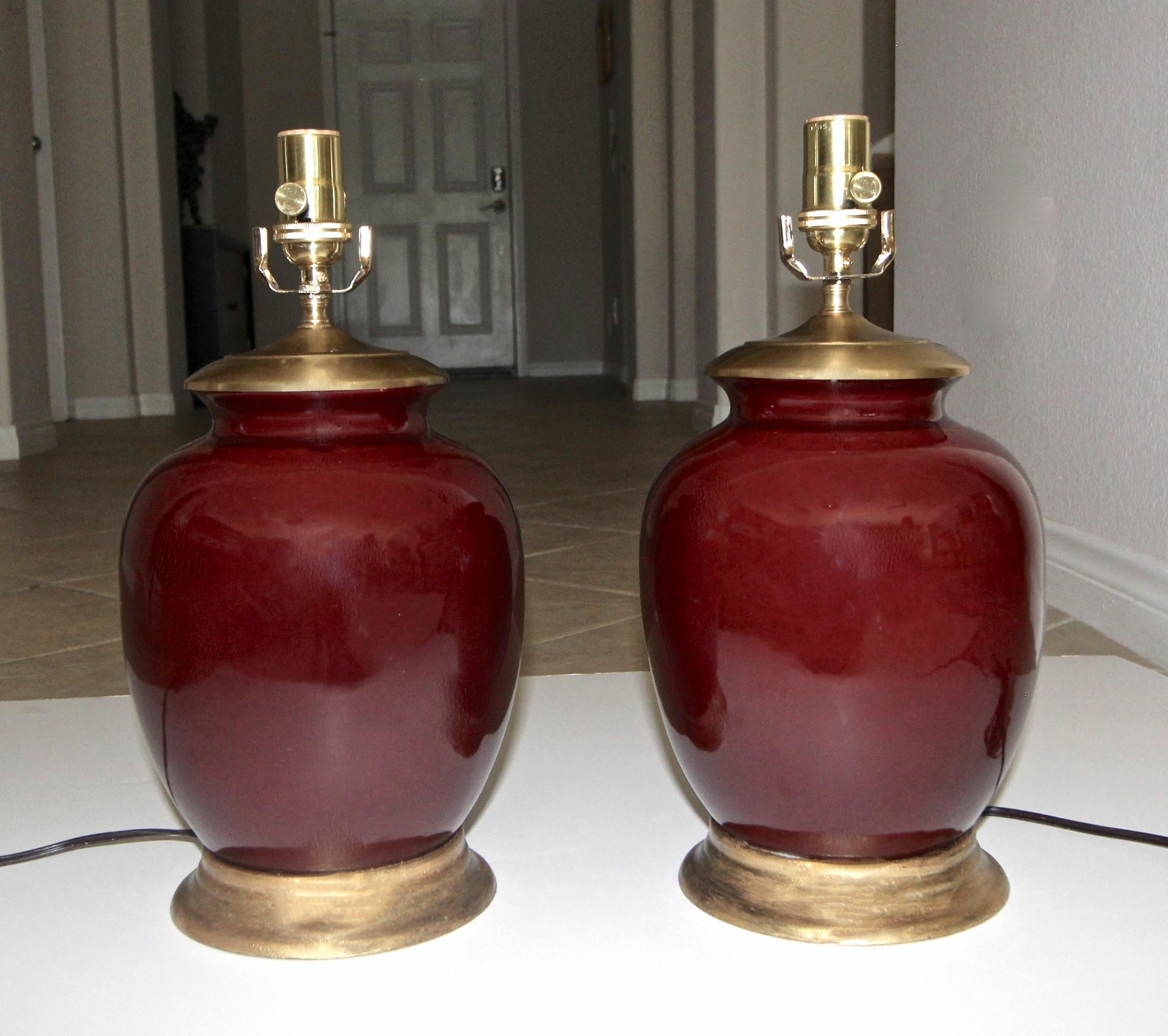 Pair of Asian Oxblood Porcelain Lamps 12