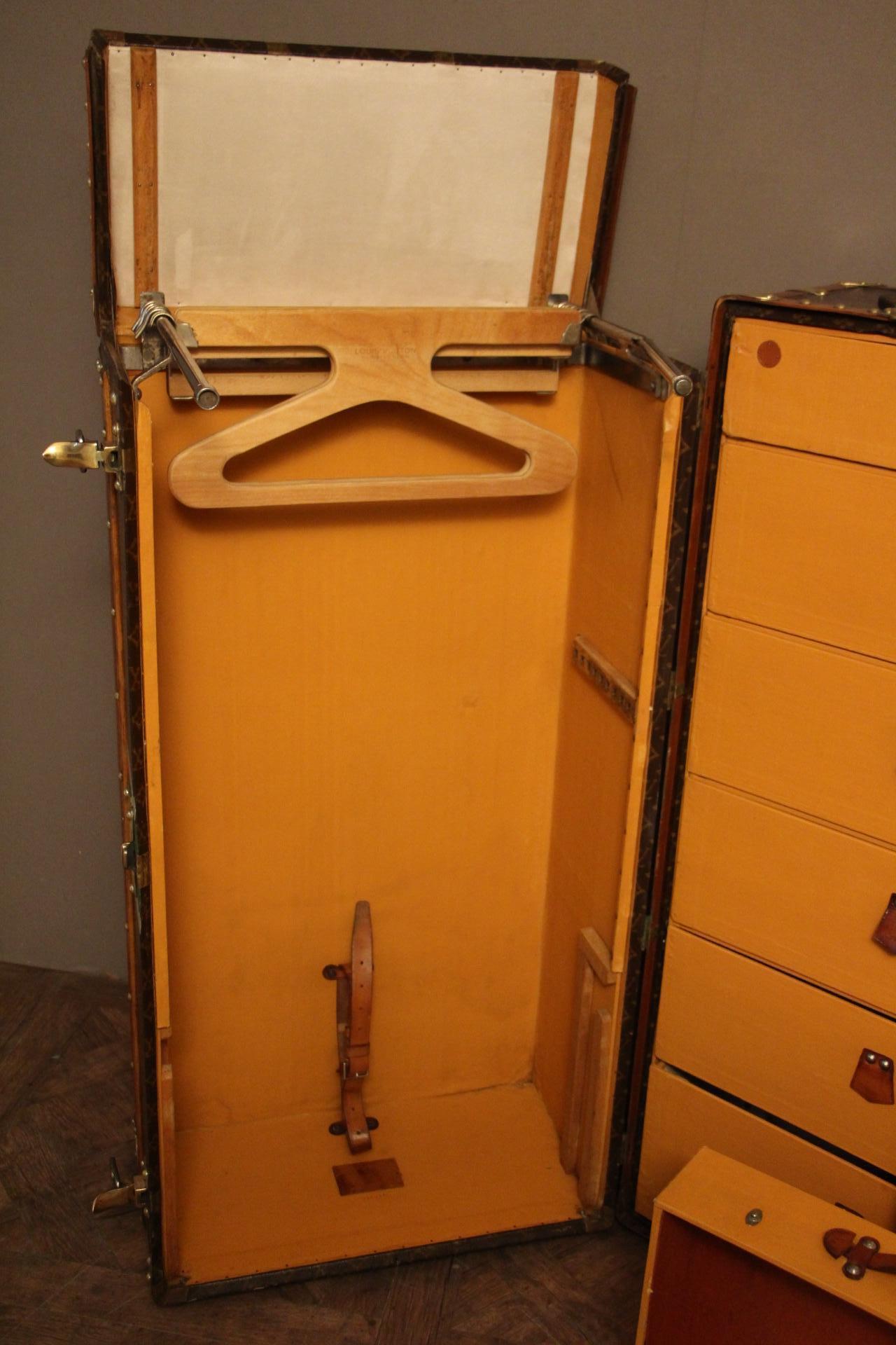 1930s Louis Vuitton Monogram Canvas and Brass Fittings Wardrobe Steamer Trunk 12