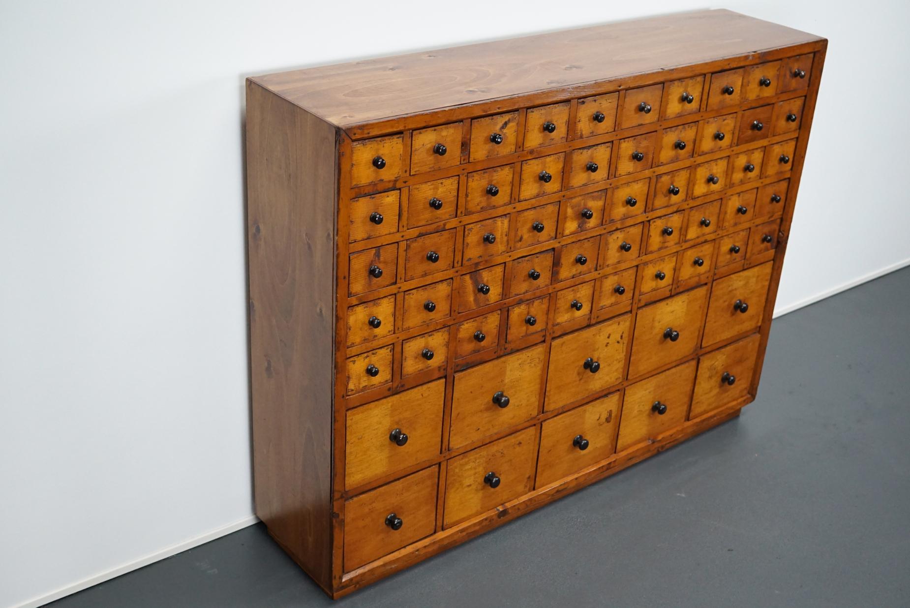 Dutch Pine Apothecary Cabinet or Bank of Drawers, 1940s 12
