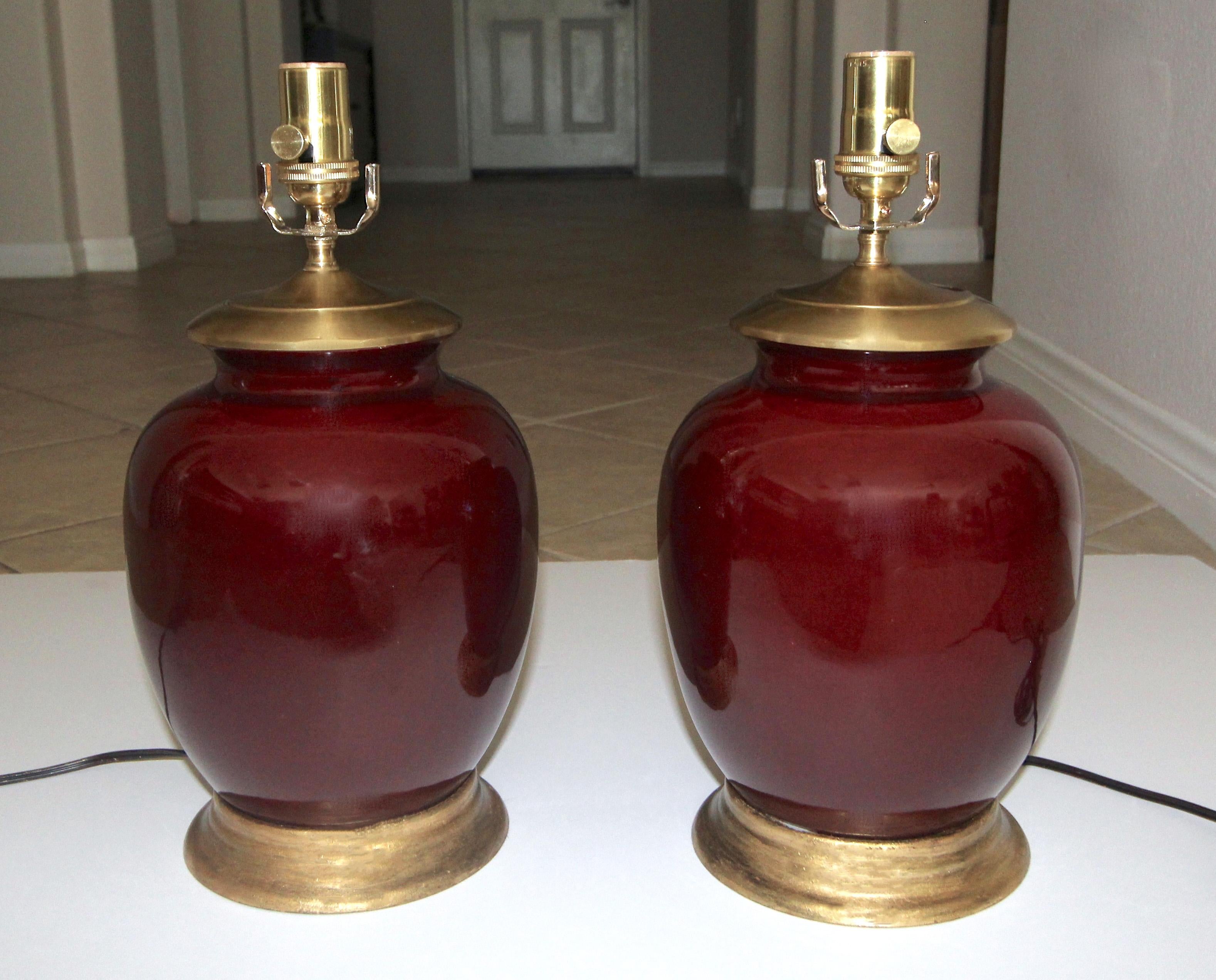 Pair of Asian Oxblood Porcelain Lamps 14