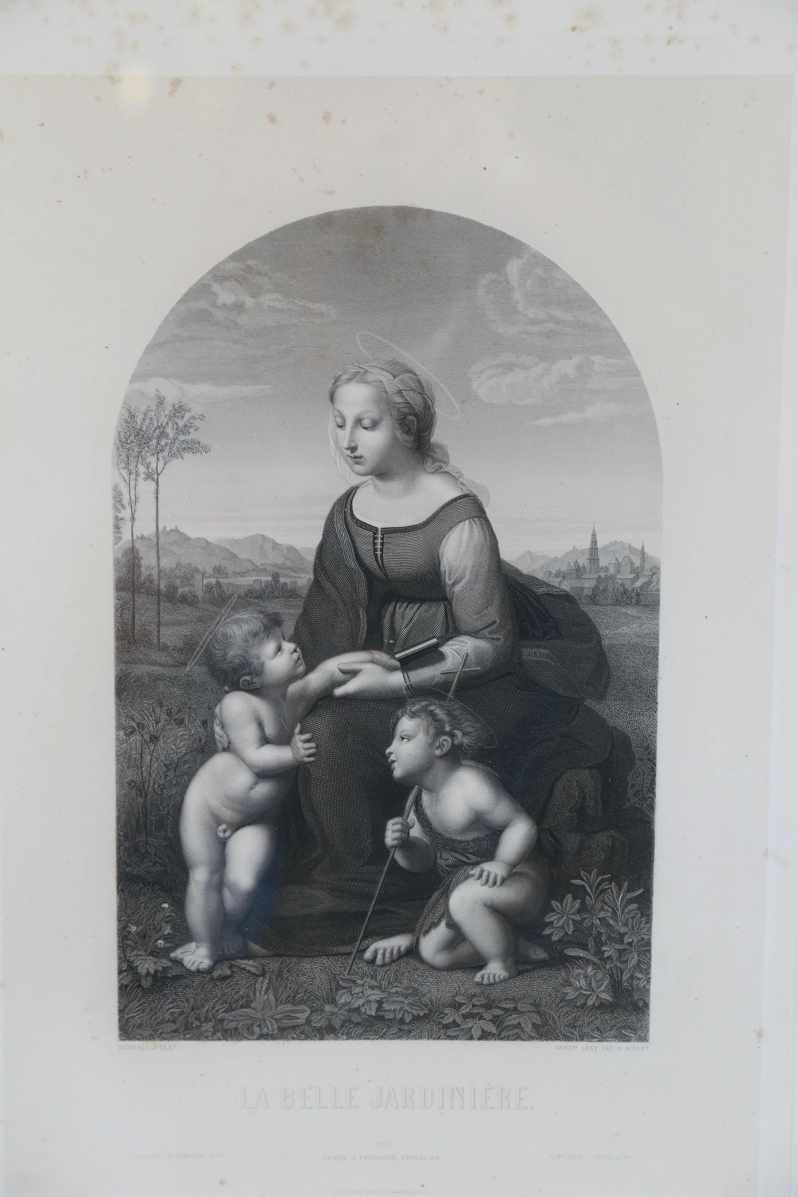Suite of 11 Framed Engravings issued in 1850 by Furne & Perrotin.
They are all images originally painted by Raphael, mostly of The Madonna and Child.
They are all in archival frames .
One can be found in the Metropolitan Museum, in New
