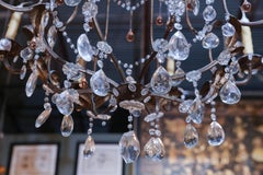 Eight Light Whimsical Crystal Chandelier with Leaves and Amber Droplets