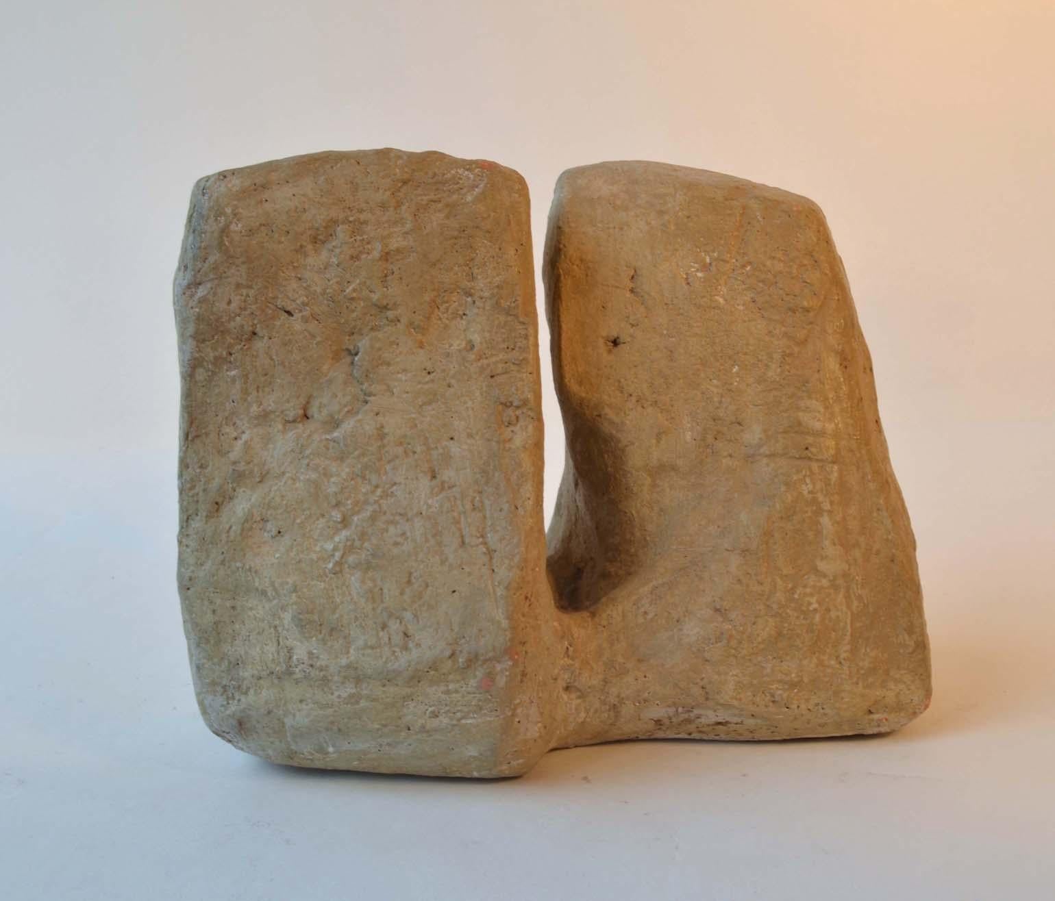 This hand formed ceramic sculpture resemble rocks in sand stone colour. They are hand-sculpted ceramic nd coloured.
Blow's work echoes a voyage of discovery in not just the visible natural world of trees, rocks but the city and Industrial landscape