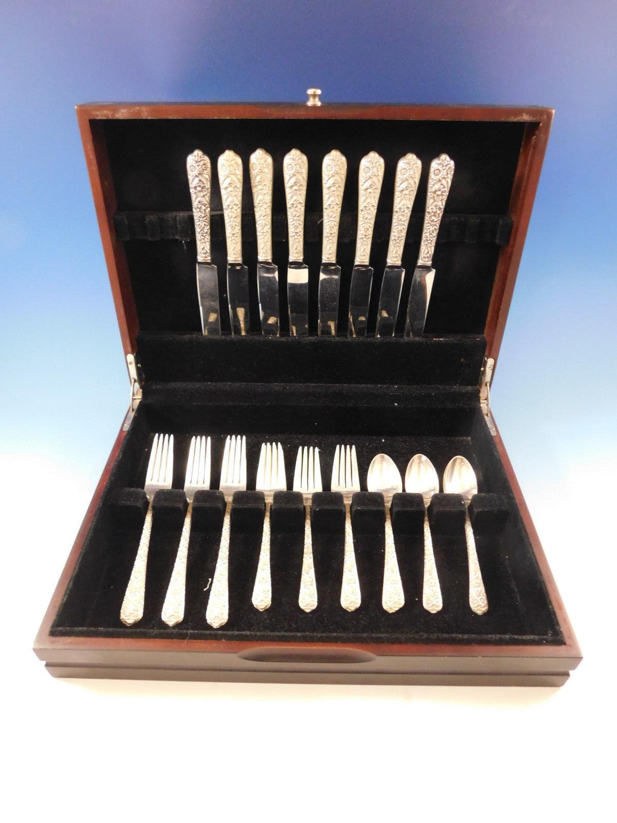 Radiant rose by International repoussed sterling silver flatware set - 32 pieces. This set includes:

Eight knives, 9 1/8