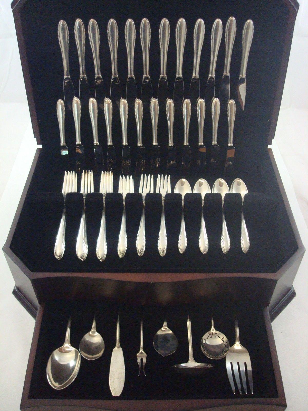 Heirloom quality Lyric by Gorham sterling silver flatware set of 69 pieces. This set includes:

12 knives, 8 7/8