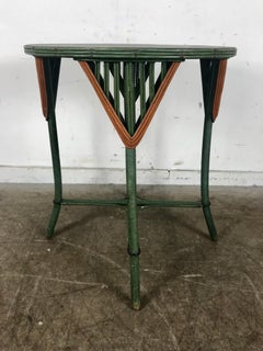 Art Deco Split Reed Stick Wicker Lamp Table