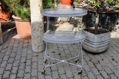 Mid Century Modern Vintage Brass Metal White Bar Cart Mategot Style France 1950s