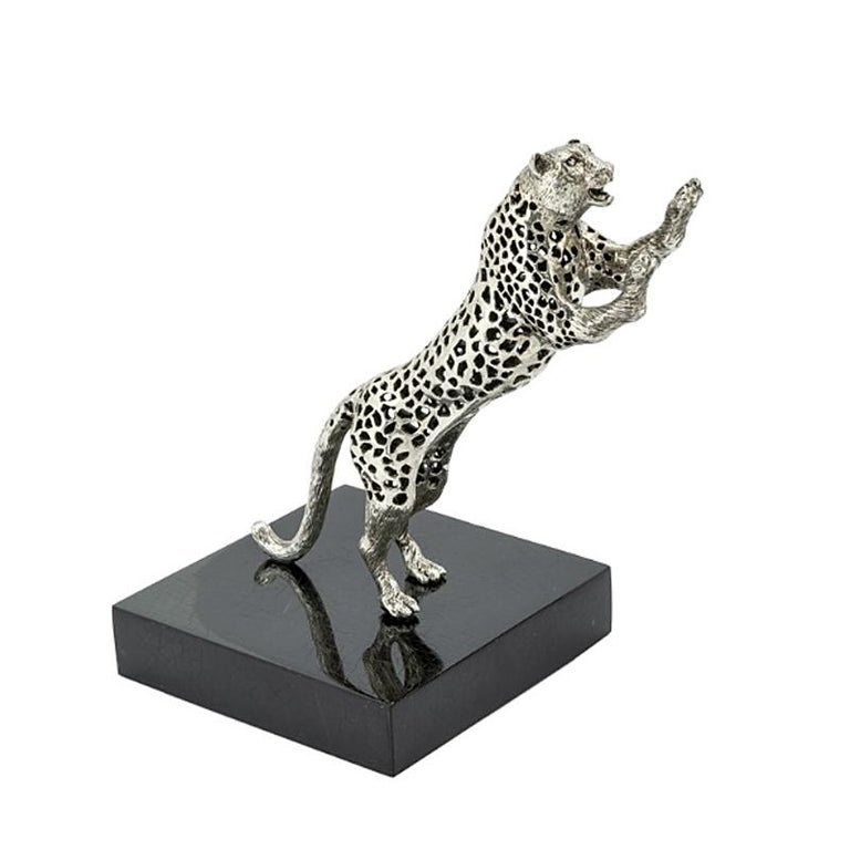 Leopard Set of Two Bookend in Silver Plated Brass For Sale at 1stDibs