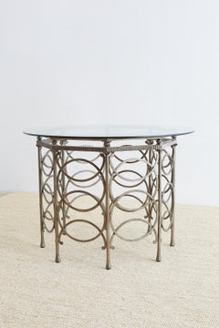Round Neoclassical Style Silverleaf Metal Dining Table