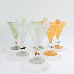 Set of 6 Bimini Glass Art Deco Martini Glasses with Cocktail Spears
