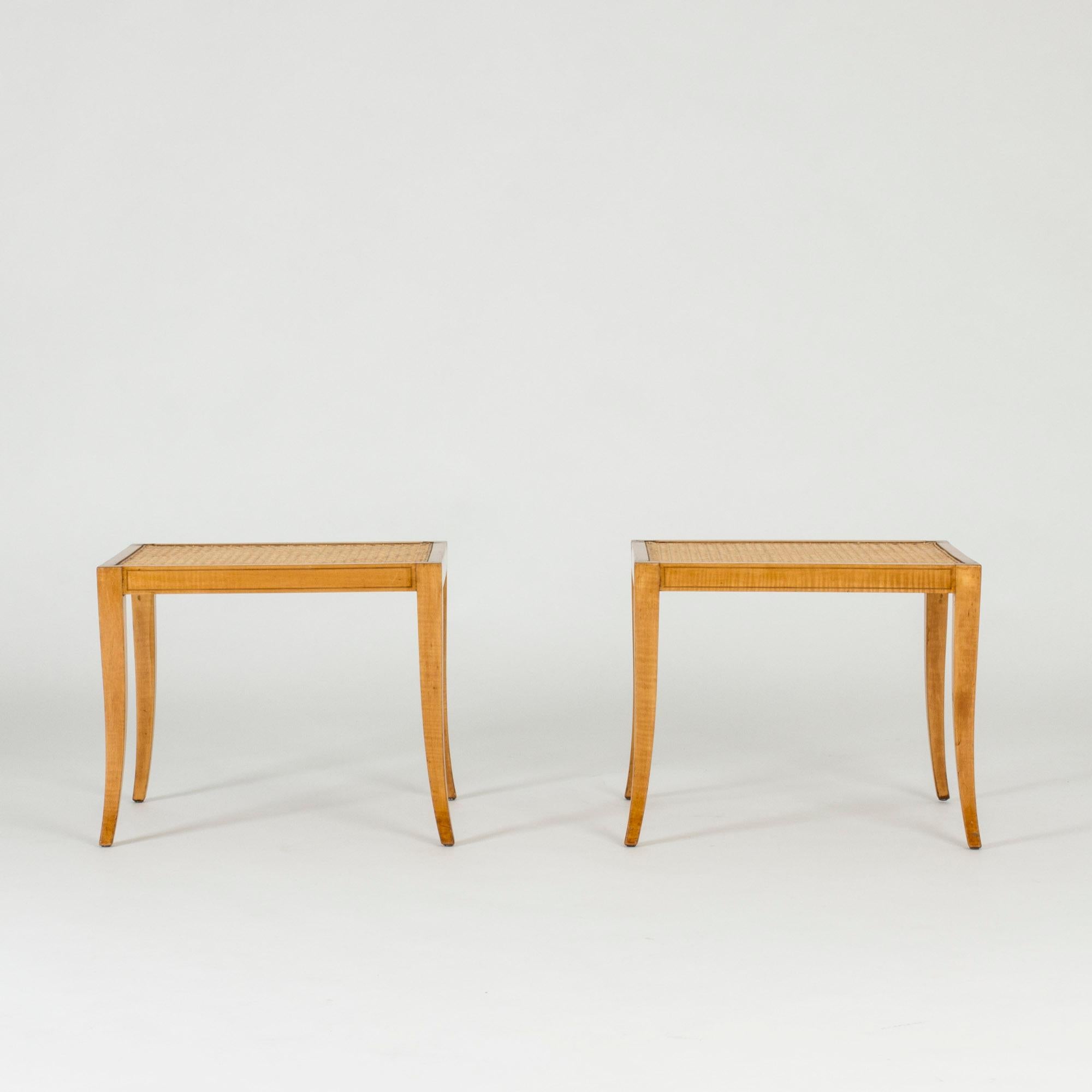 Pair of beautiful stools by Frits Henningsen, made from mahogany with rattan seats. Beautiful light design with curved legs.