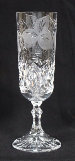 Set of Six English Cut Glass Grapevine Champagne Flutes