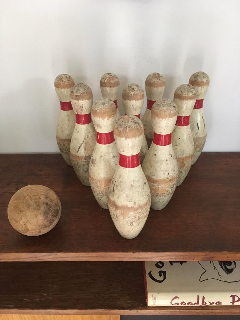 Antique HandPainted Wood Bowling Set at 1stDibs