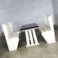 Rustic Arts and Crafts Black and White Diner Booth Banquette Table and Benches