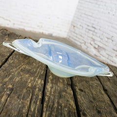 Large White Opalescent and Clear MCM Murano Glass Centerpiece Bowl Biomorphic