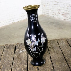 Black Lacquer with Inlaid Mother-of-Pearl Korean Bottle Vase Extra Large Footed