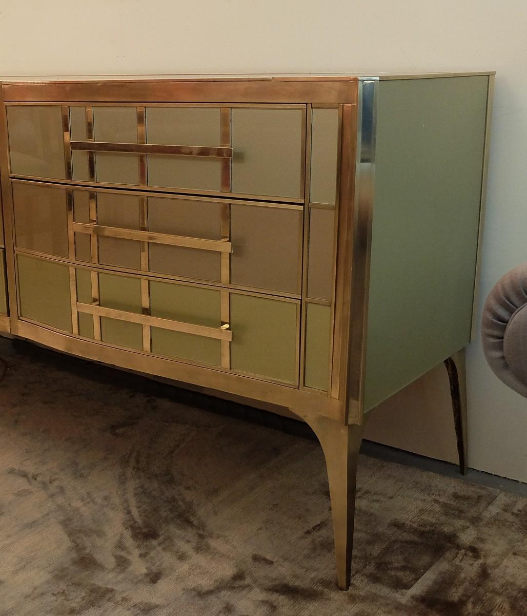 Italian pastel colored glass and brass sideboard.
 
