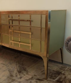 Italian Pastel Colored Glass and Brass Sideboard
