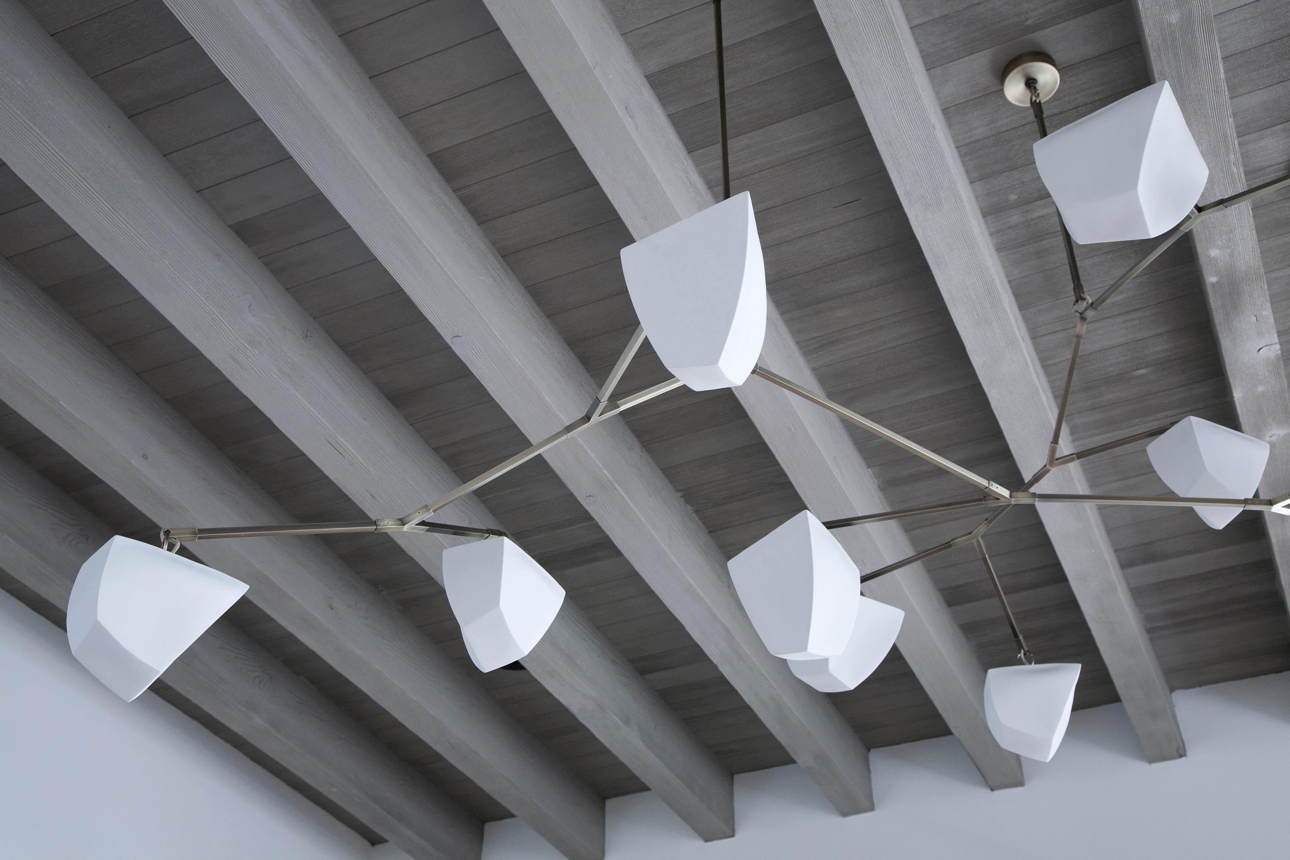 Modern Porcelain Cassiopeia 13: Three Stem Chandelier, handmade by Andrea Claire Studio For Sale
