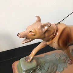 Art Deco British Polychrome Ceramic Girl with Dog Statue, circa 1930