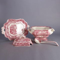 Antique English Mason's Vista Ironstone Transferware Lidded Tureen Set
