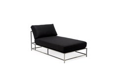 Black Wool and Antique Nickel Chaise Lounge