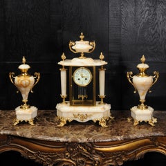 Antique French Four Glass Crystal Regulator Clock Set in Onyx and Ormolu