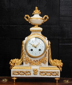 Antique French White Marble and Ormolu Boudoir Clock